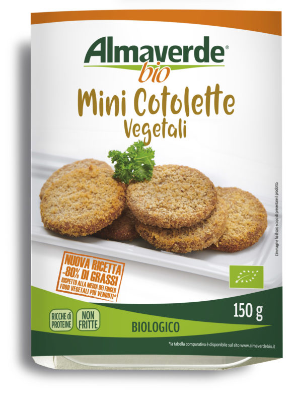 Confezione di mini cotolette vegetali che contengono proteine vegetali